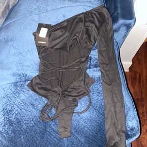 Cut To The Lace Up Bodysuit/ 100% Polyester